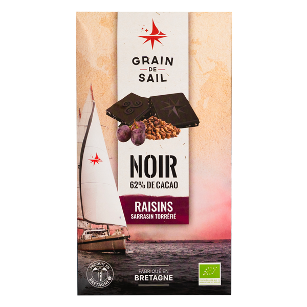 Tablette de chocolat Noir, raisins et sarrasin torréfié - 100G - BIO