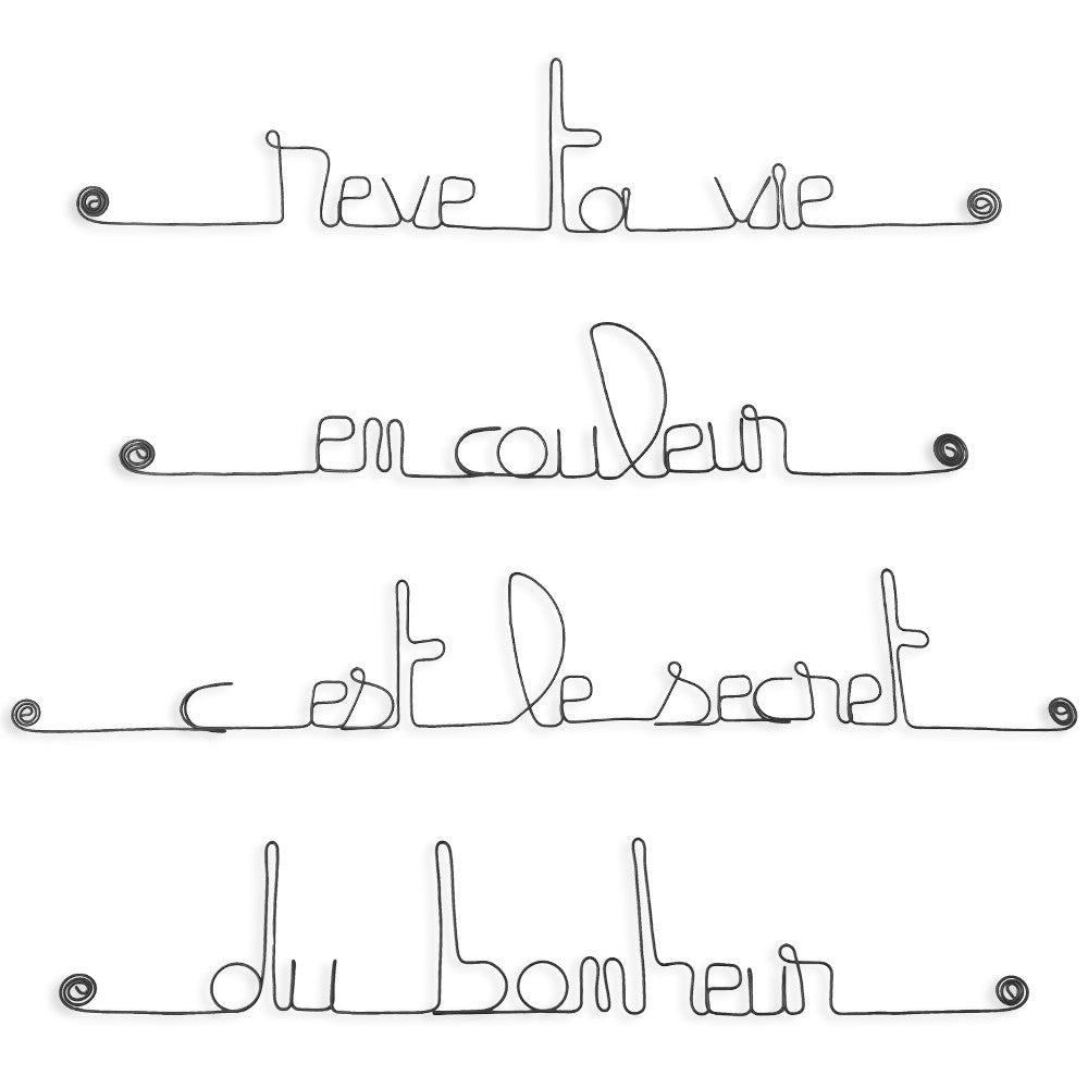 Citation en fil de fer " Rêve ta vie en couleur c'est le secret du bonheur " - à punaiser - Bijoux de mur