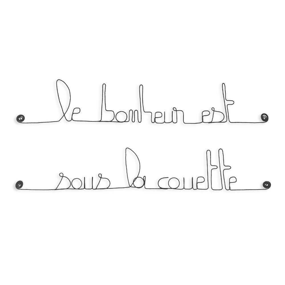 Citation en fil de fer " Le bonheur est sous la couette " - à punaiser - Bijoux de mur
