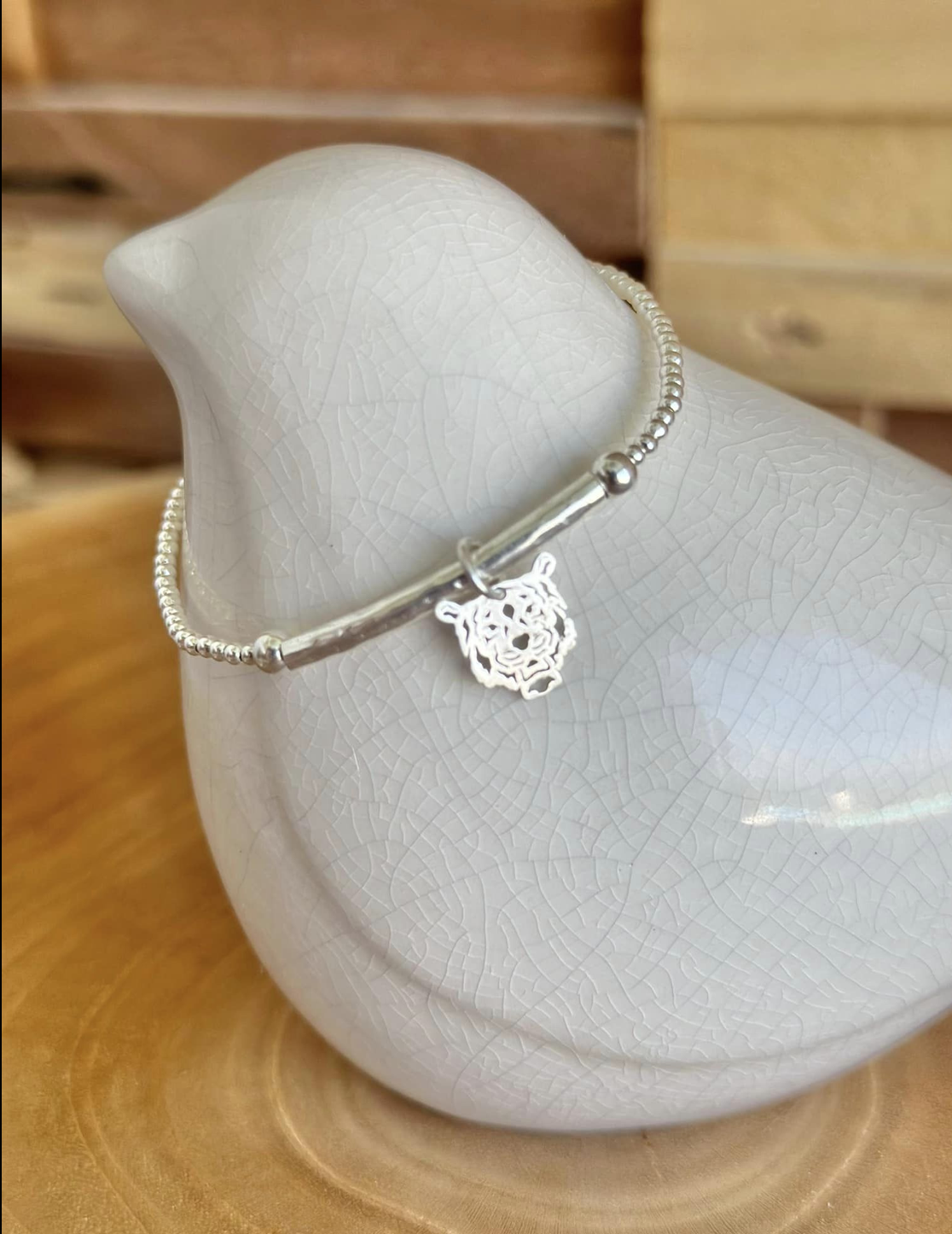 Bracelet en argent 925, tube et tigre