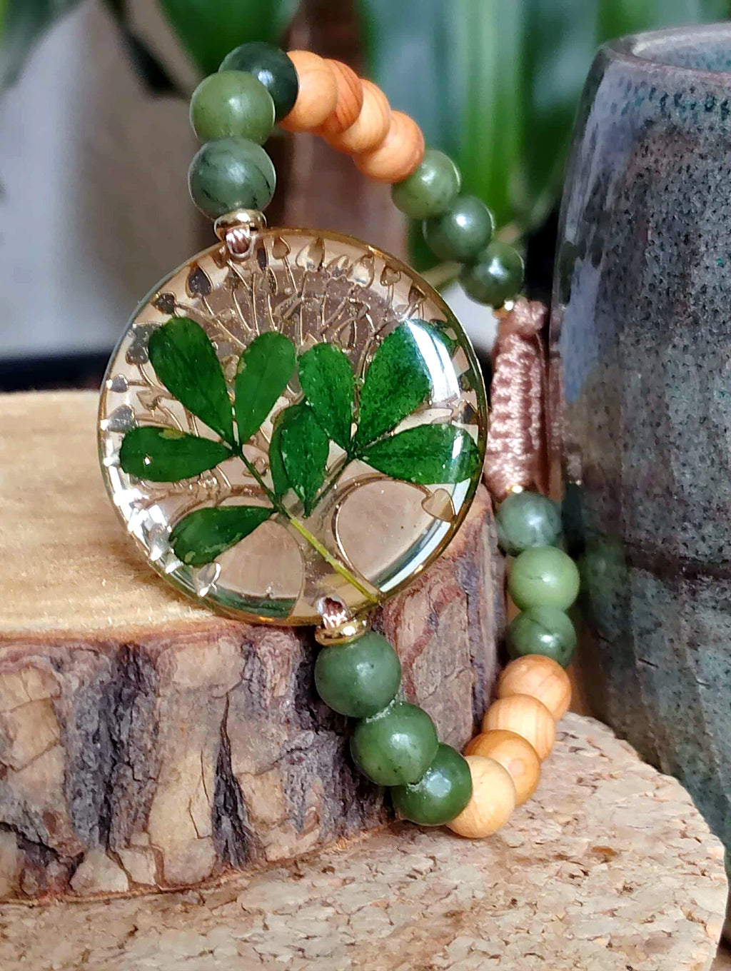Bracelet, Arbre de vie Feuille indigotier Jade