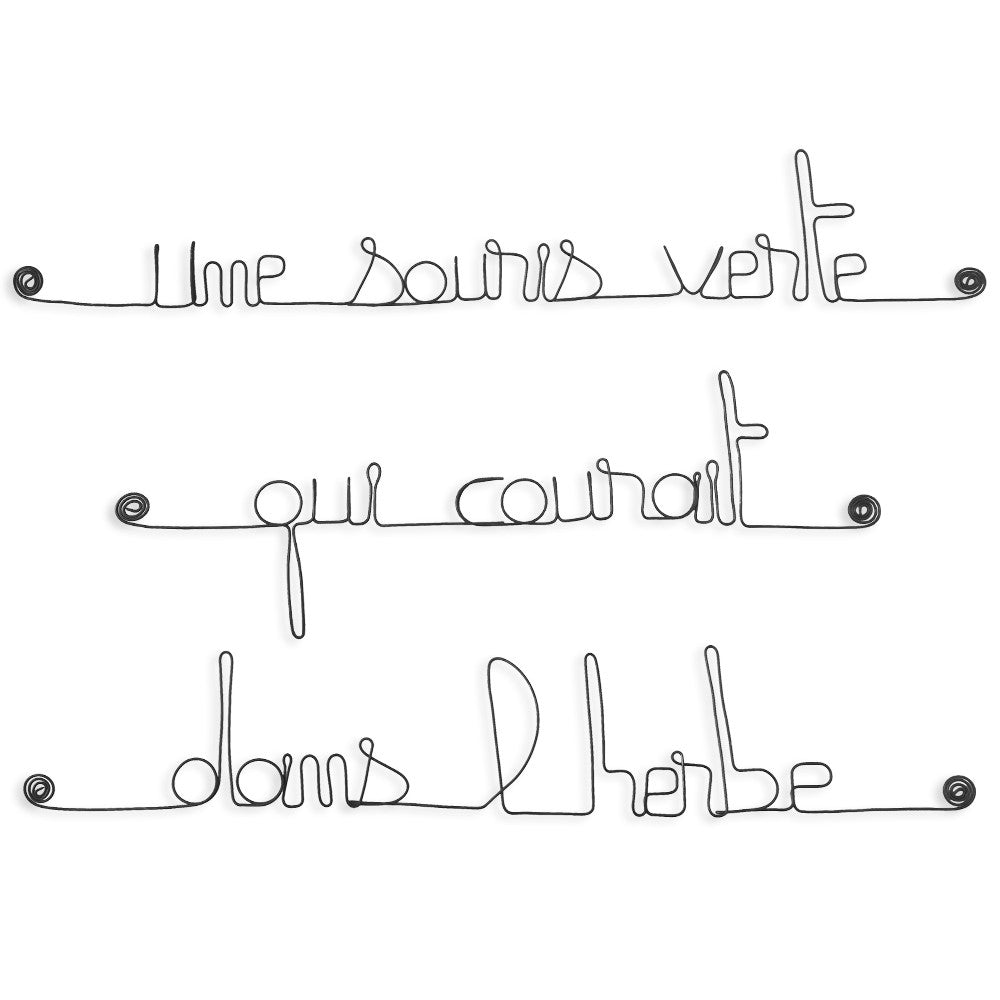 Citation en fil de fer " Une souris verte qui courait dans l'herbe " - à punaiser - Bijoux de mur