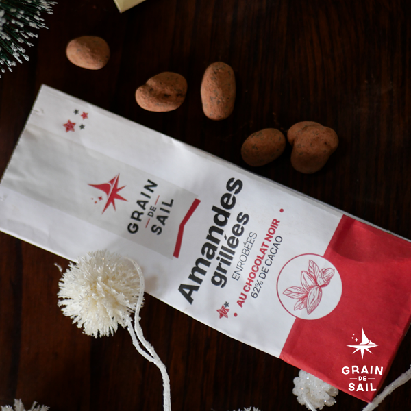 Amandes grillées enrobées - Chocolat Noir - BIO