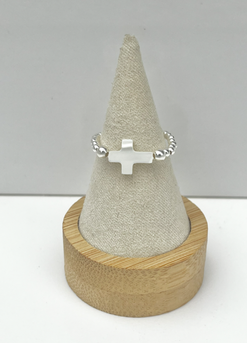 Bague en argent 925, croix en nacre