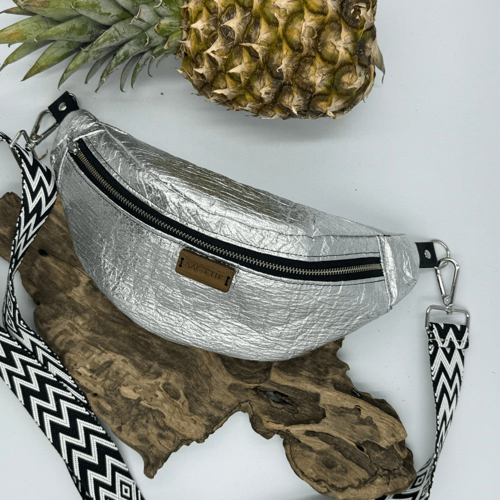Sac Banane en Piñatex Argenté avec Grande Poche