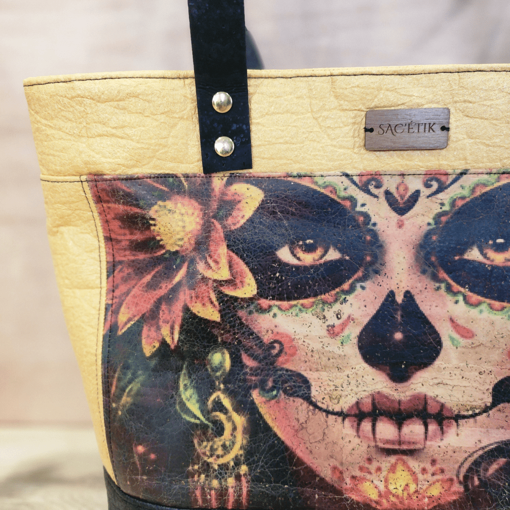 Sac Jasmin en Piñatex et Liège motif Catrina