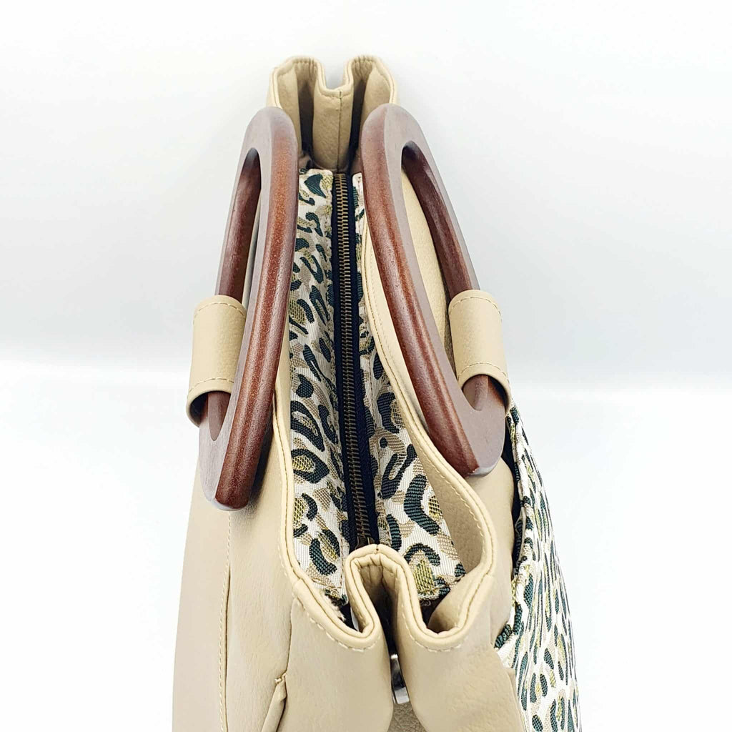 Sac Pétunia beige et léopard vert