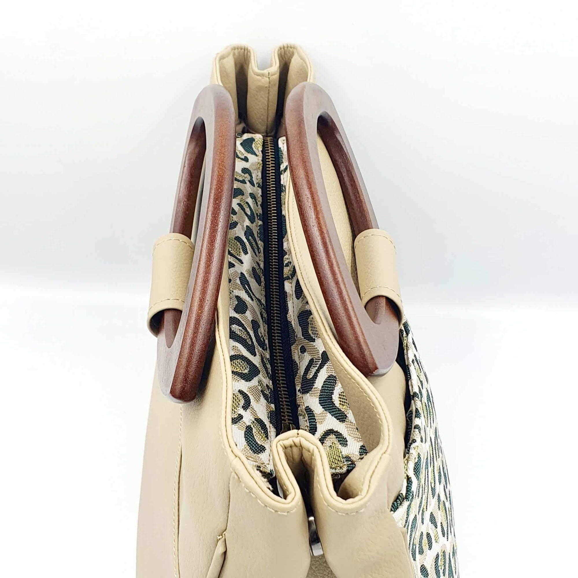 Sac Pétunia beige et léopard vert