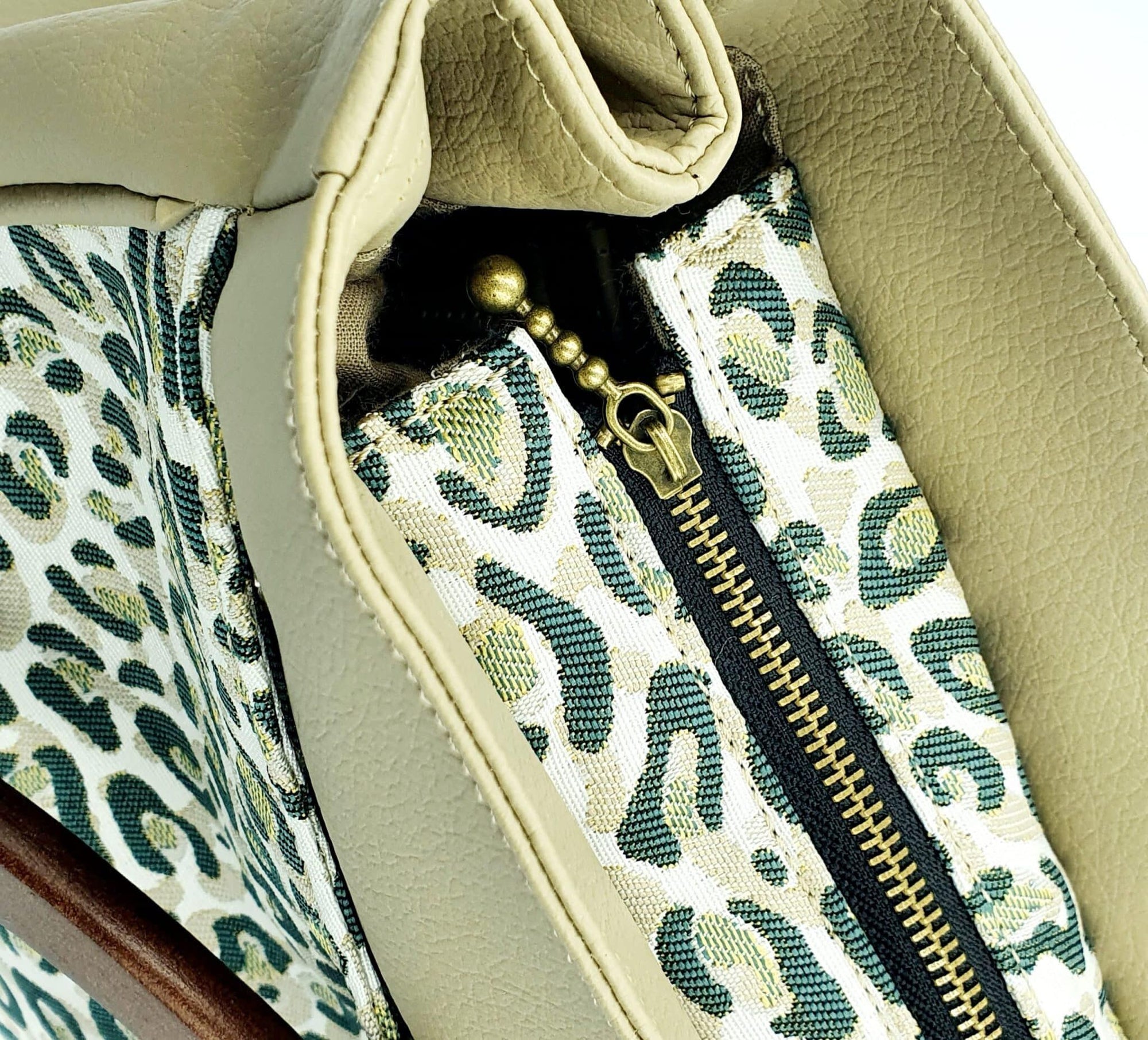 Sac Pétunia beige et léopard vert