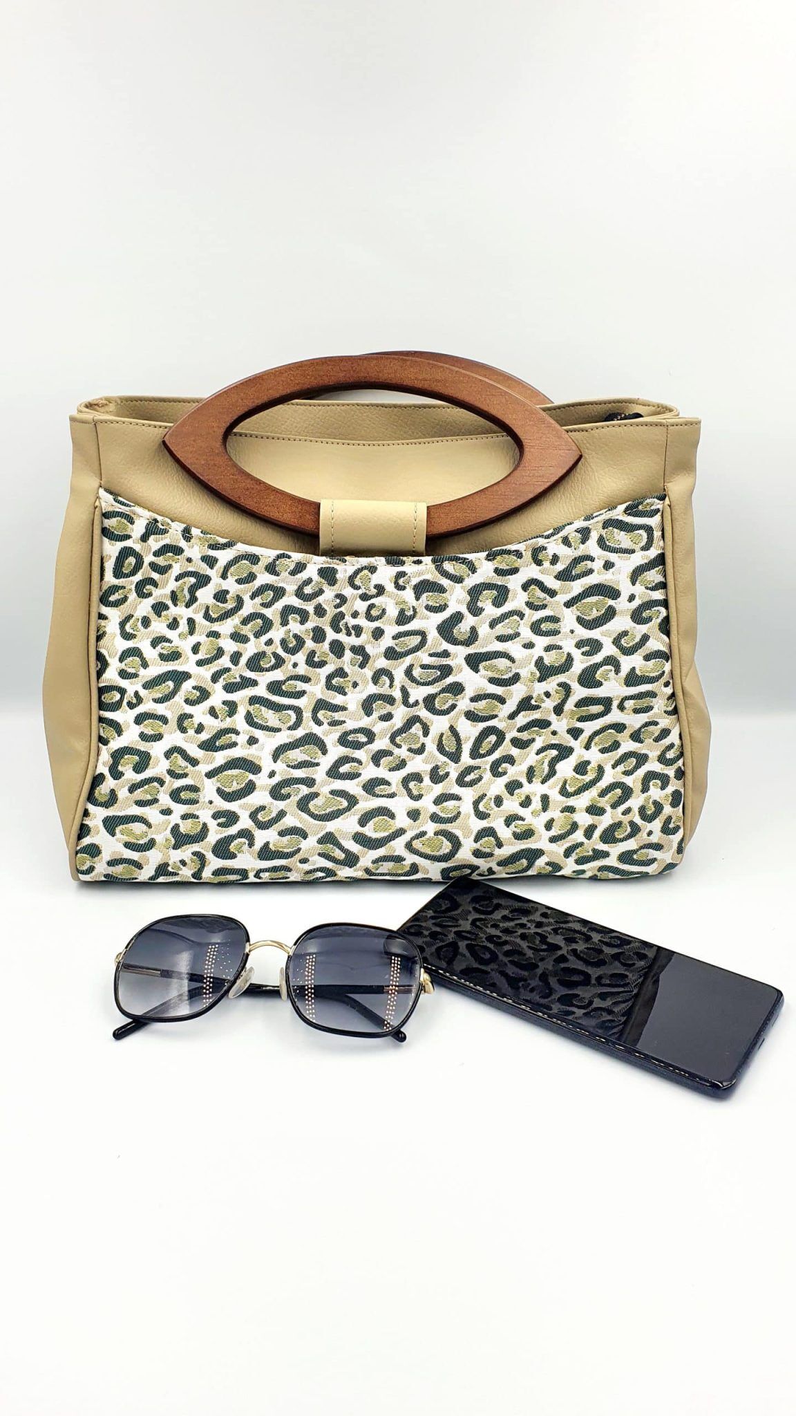Sac Pétunia beige et léopard vert