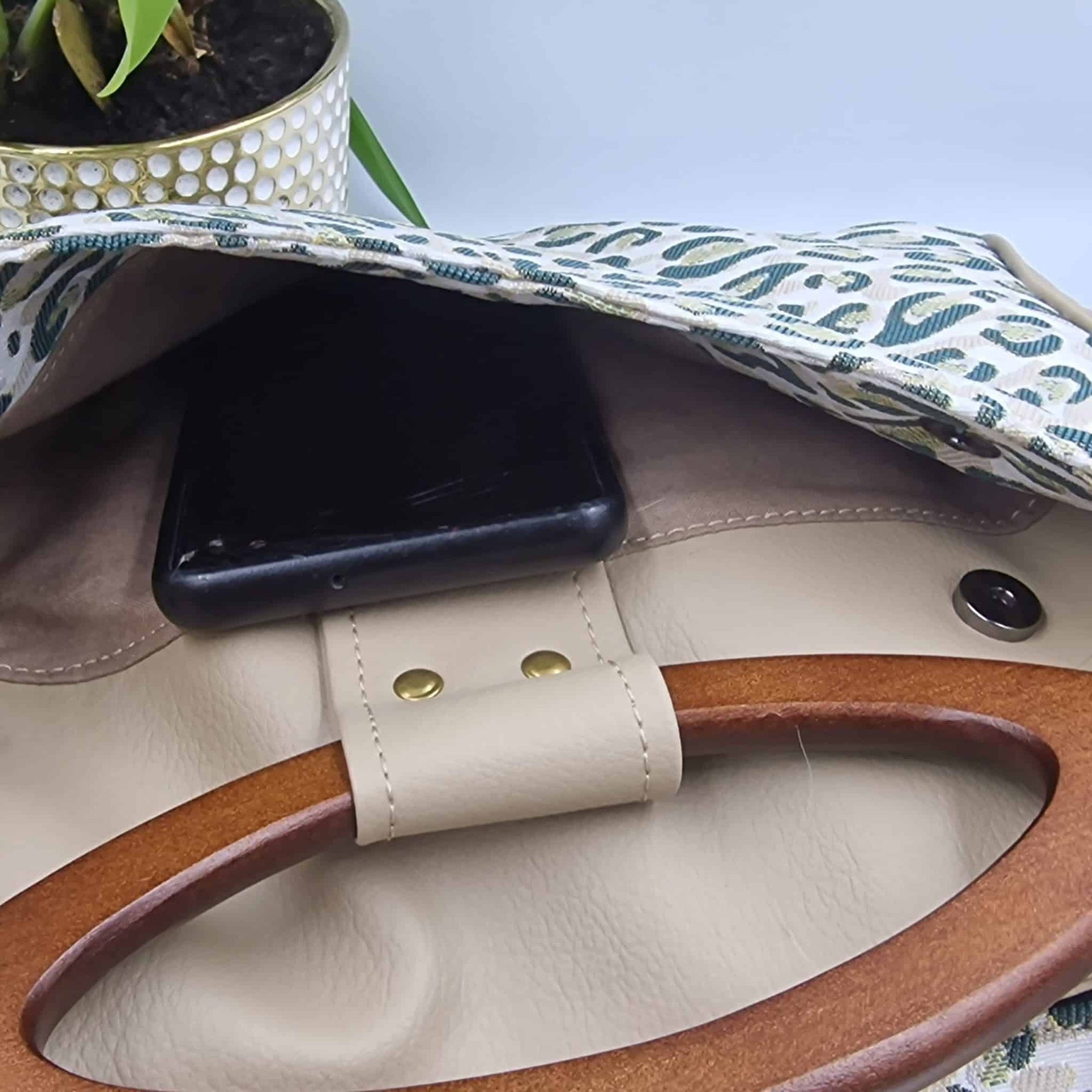 Sac Pétunia beige et léopard vert