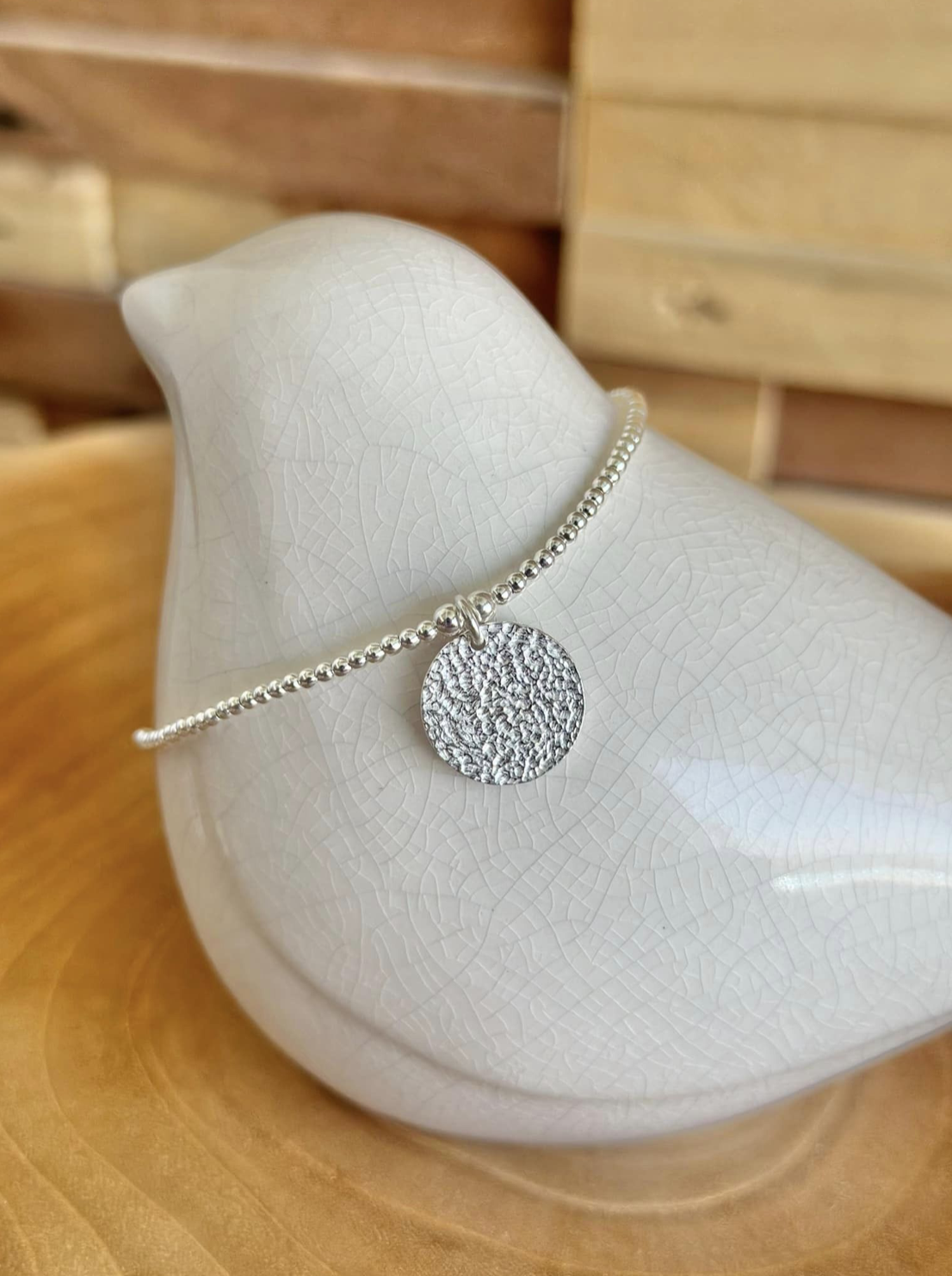 Collier en argent 925, pendentif rond martelé