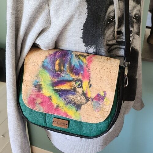 Sac Iris en Piñatex et Liège motif Chat