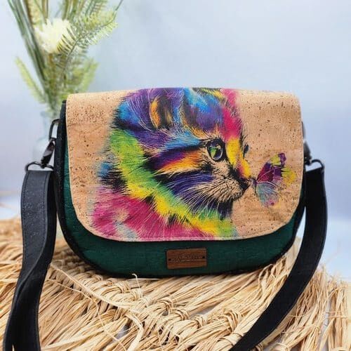 Sac Iris en Piñatex et Liège motif Chat