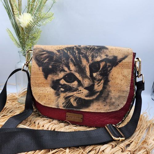 Sac Iris en Piñatex et Liège motif Chat