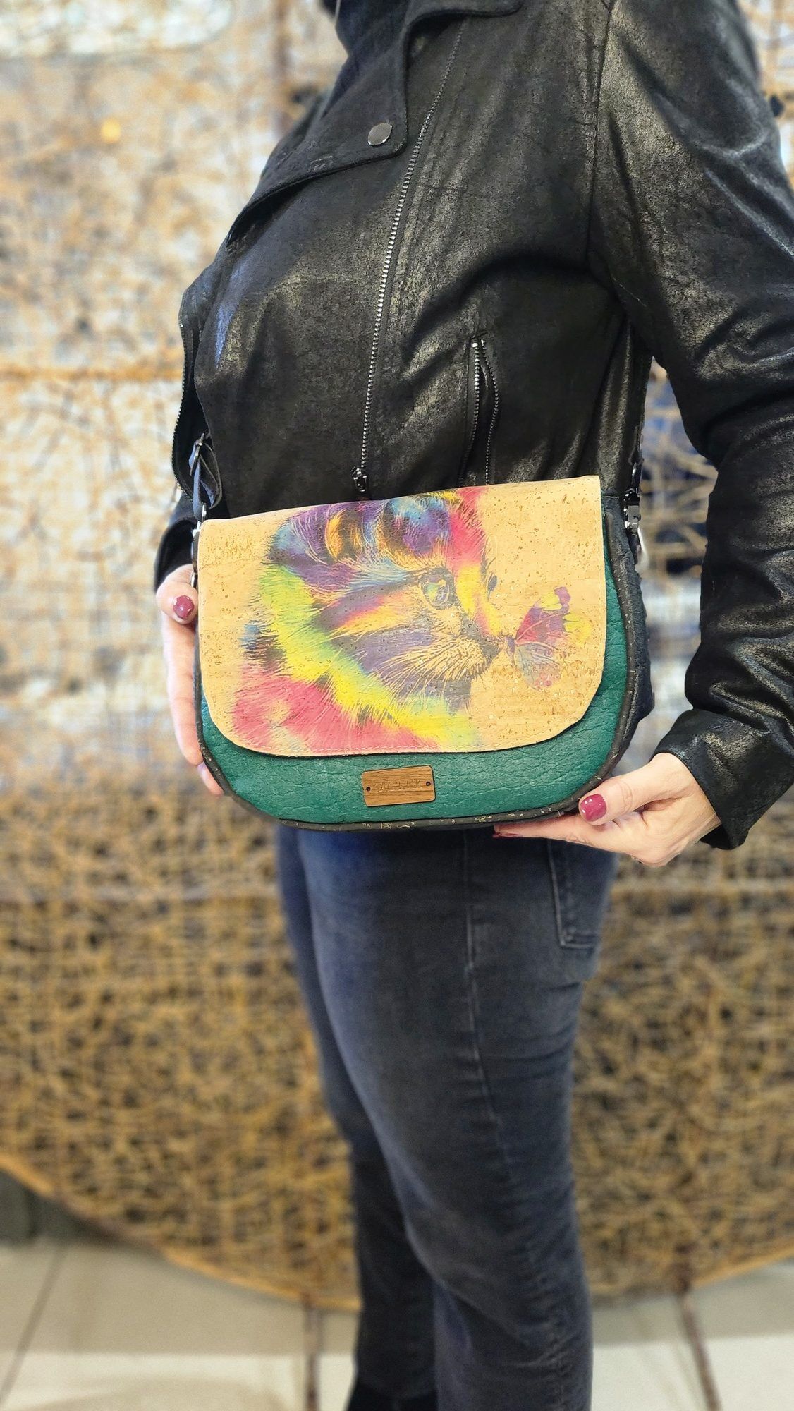 Sac Iris en Piñatex et Liège motif Chat