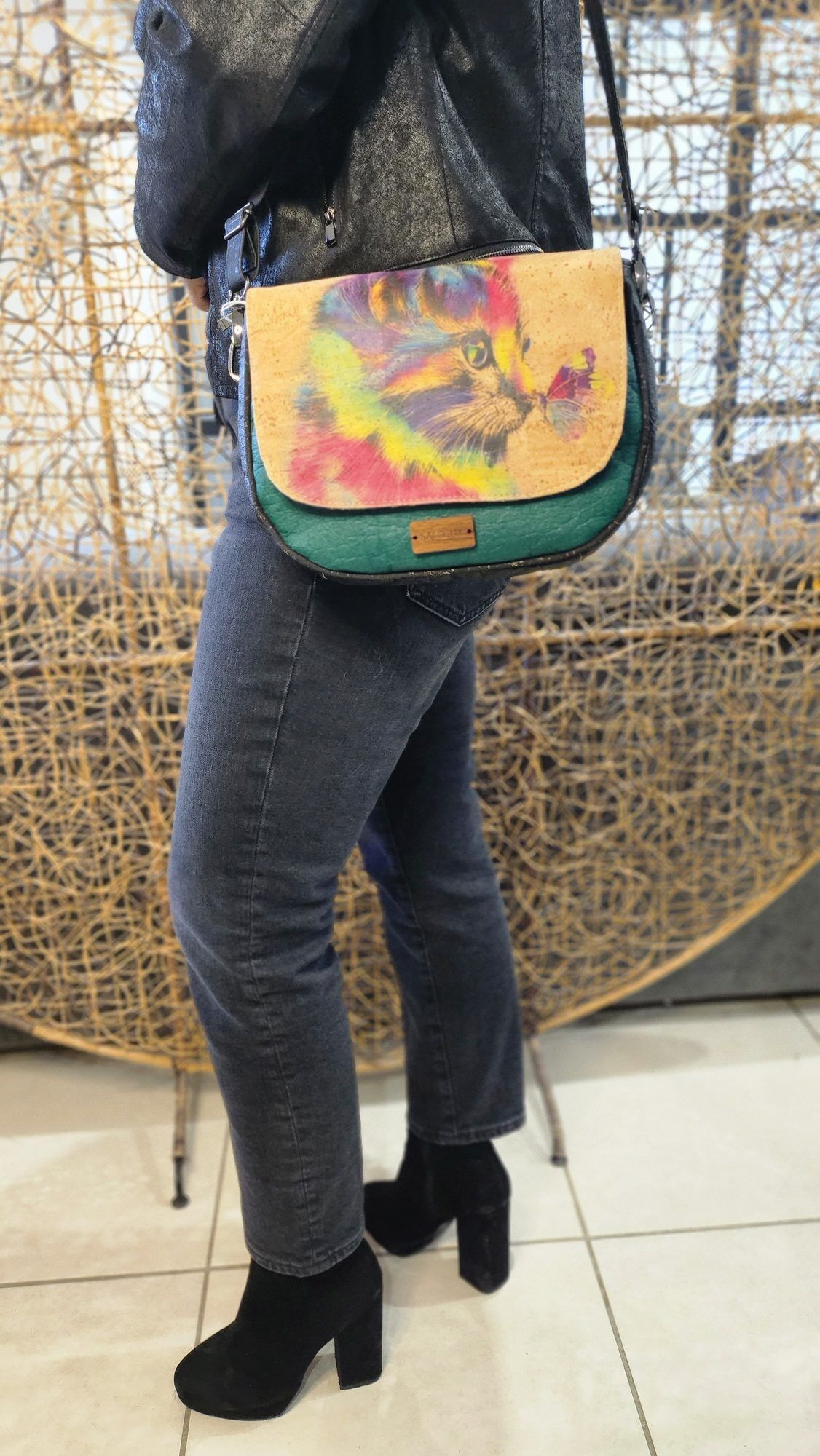 Sac Iris en Piñatex et Liège motif Chat