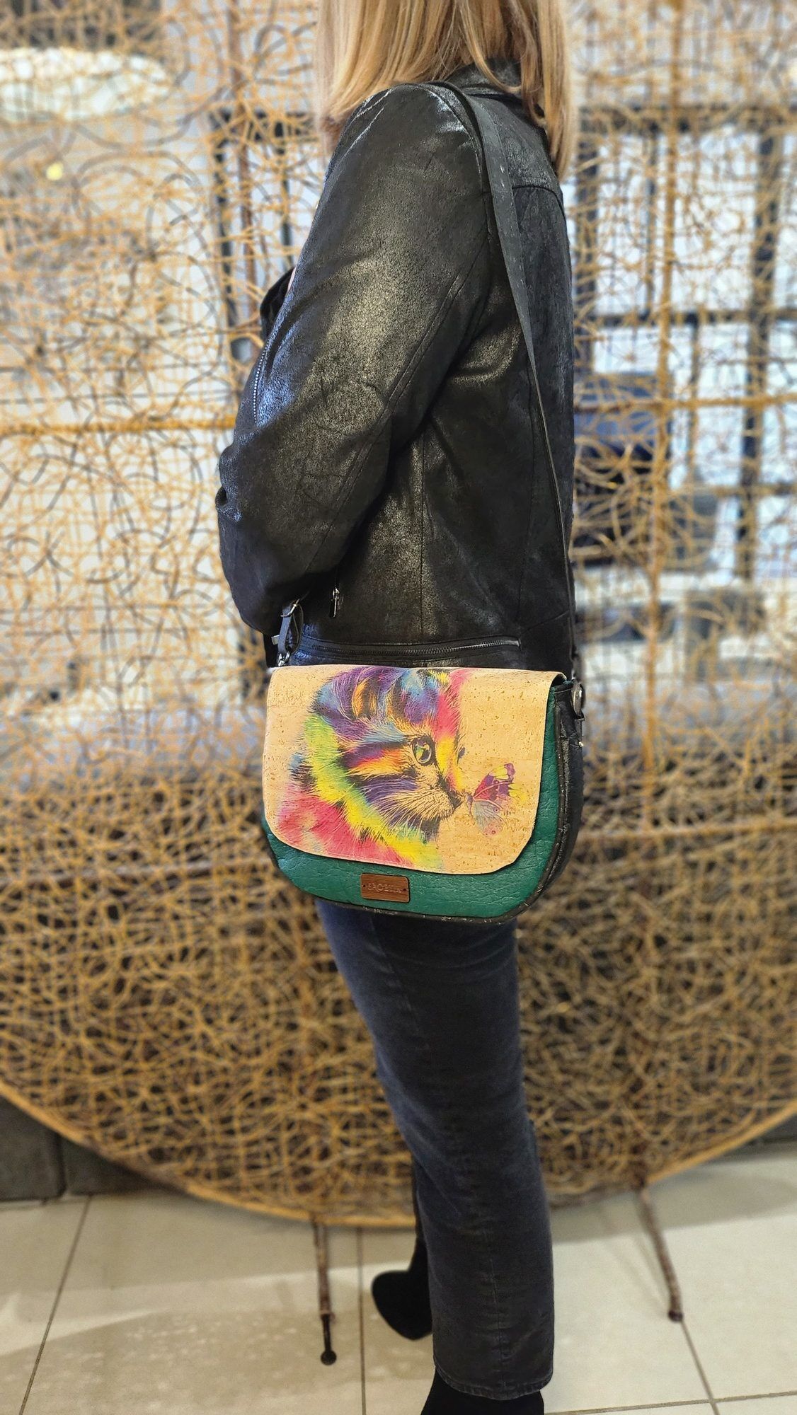 Sac Iris en Piñatex et Liège motif Chat