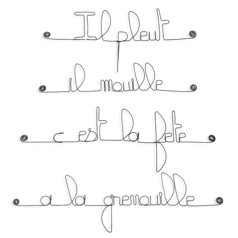 Citation en fil de fer " Il pleut, il mouille, c'est la fête à la grenouille " - à punaiser - Bijoux de mur