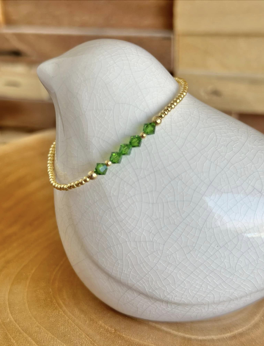 BRACELET PERLES PO SWAROVSKI VERT BOUTEILLE