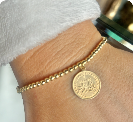 Bracelet or, pendentif franc (perles 3mm)
