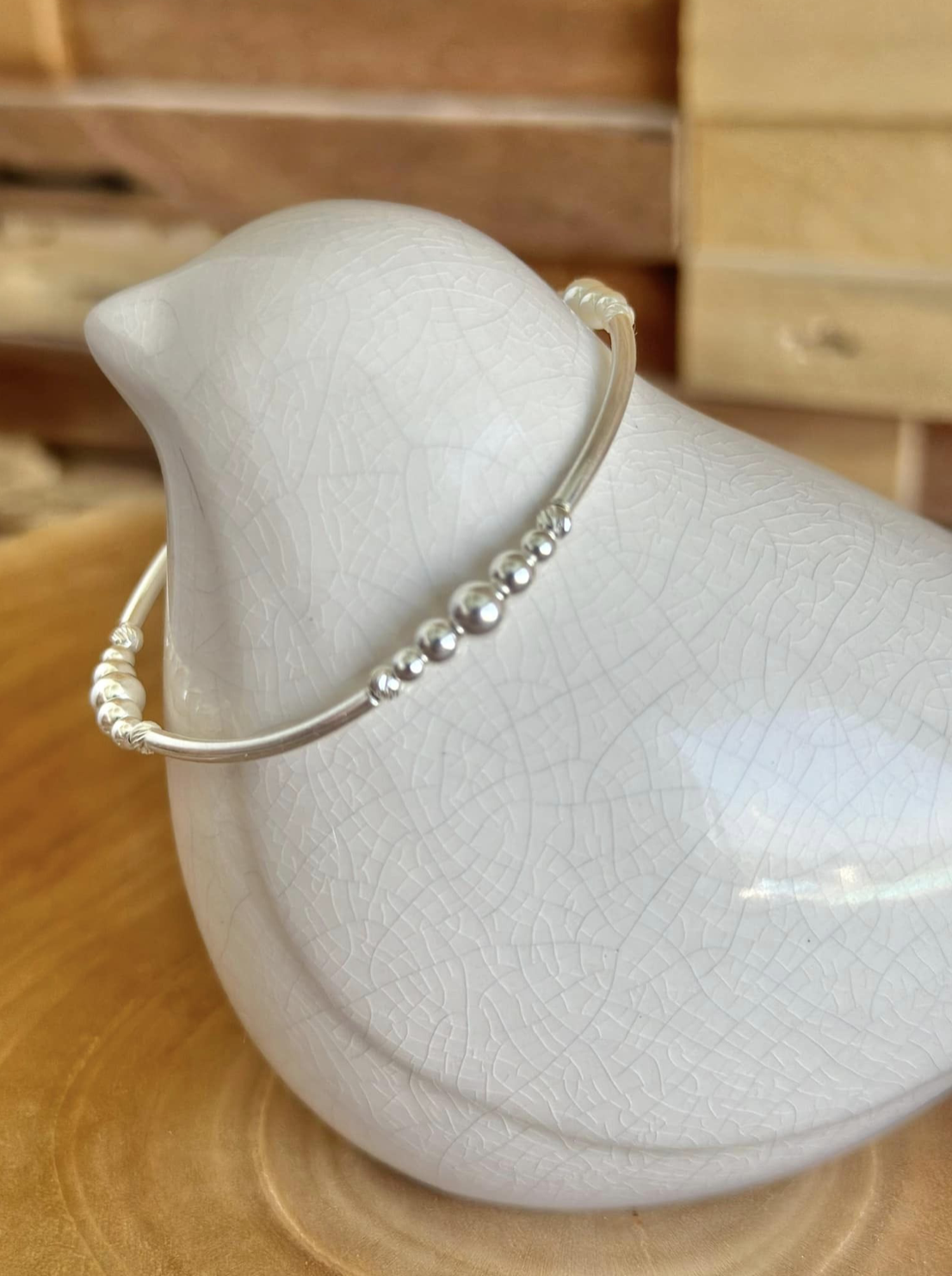 Bracelet argent 925, tubes et dégradé de perles argent