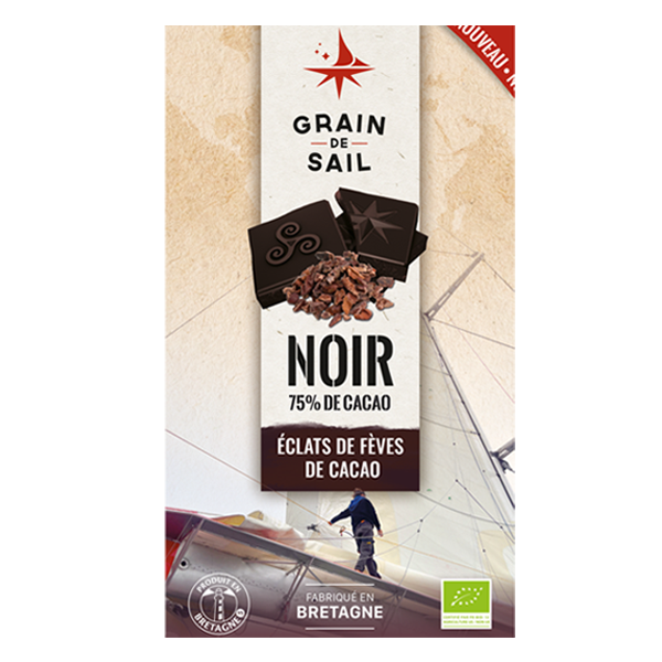 Tablette de chocolat Noir éclats de fèves de cacao - 100G - BIO