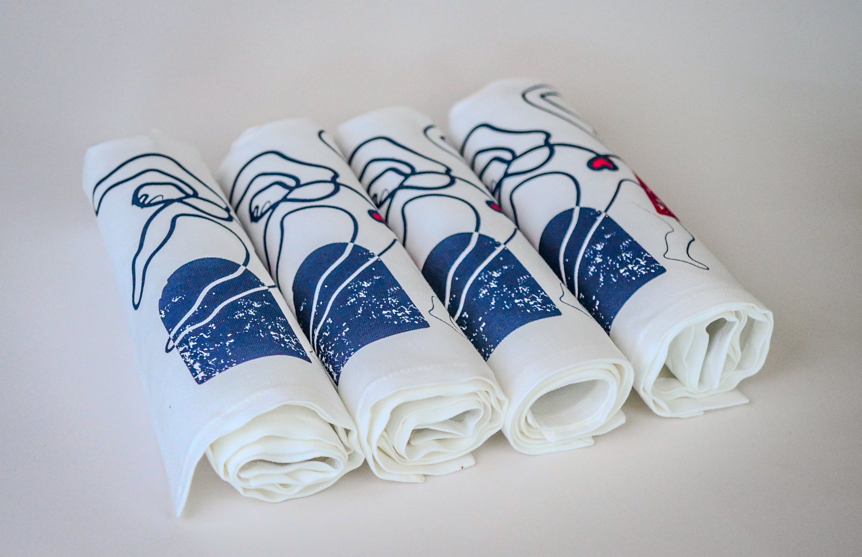 Set of 4 Napkins - The Napkin - Table linen - "Soulmates"