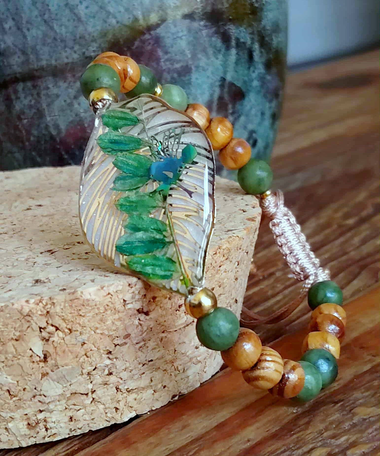 Bracelet, Feuille d'indigotier, Jade