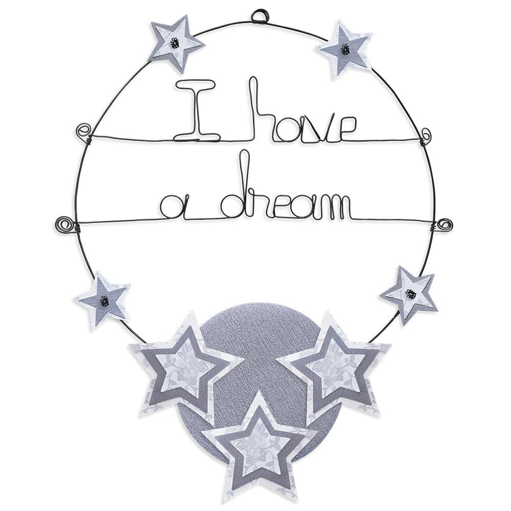 Message coloré en fil de fer - Étoile - Blanc : I have a dream - environ 37 x 44 cm - Bijoux de mur