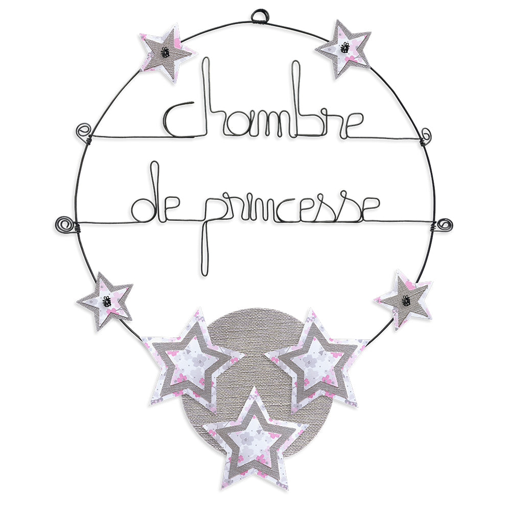 Message coloré en fil de fer - Étoile - Rose : Chambre de princesse - environ 37 x 47 cm - Bijoux de mur