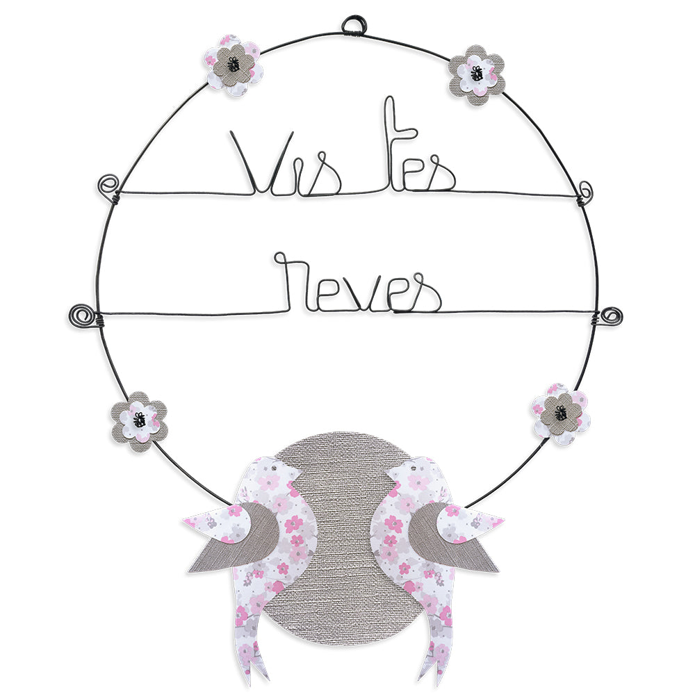 Message coloré en fil de fer - Oiseau - Rose : Vis tes rêves - environ 37 x 47 cm - Bijoux de mur