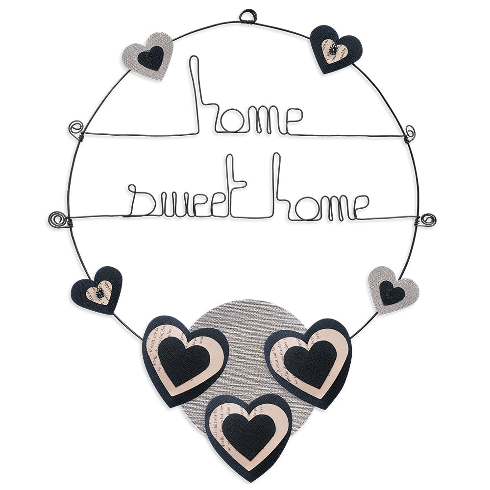 Message coloré en fil de fer - Coeur - Noir : Home sweet home - environ 37 x 47 cm - Bijoux de mur