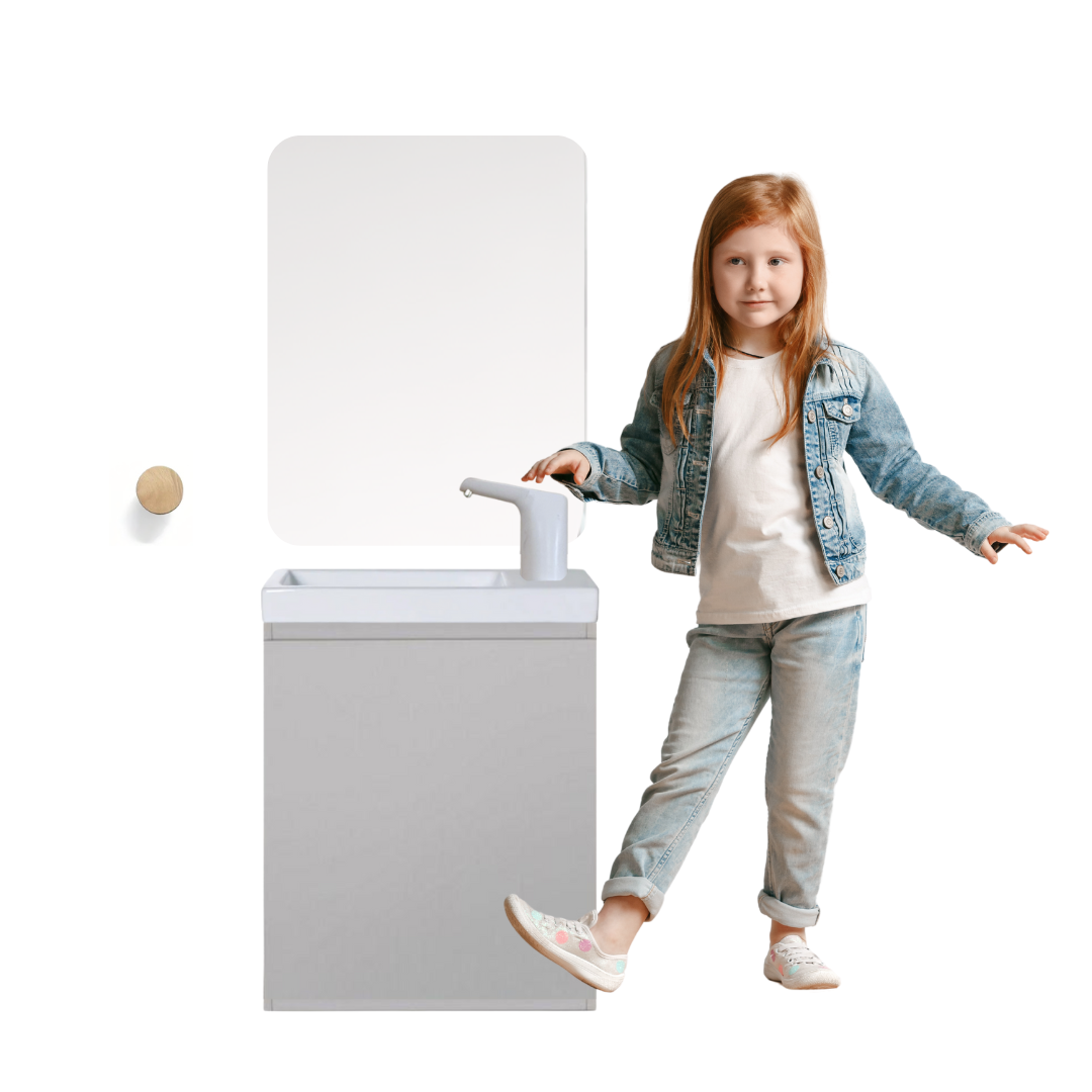 Ensemble lavabo Montessori avec son miroir et porte serviette - pour enfants de 18 mois à 8 ans - GRIS