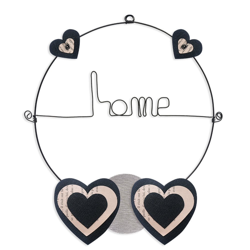 Message coloré en fil de fer - Coeur - Noir : Home - environ 29 x 33 cm - Bijoux de mur
