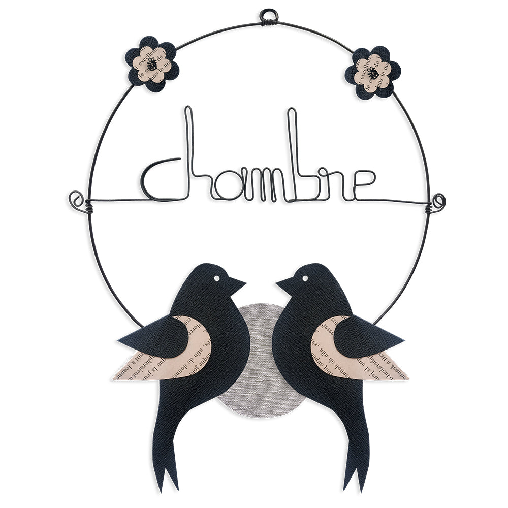 Message coloré en fil de fer - Oiseau - Noir : Chambre - environ 29 x 38 cm - Bijoux de mur