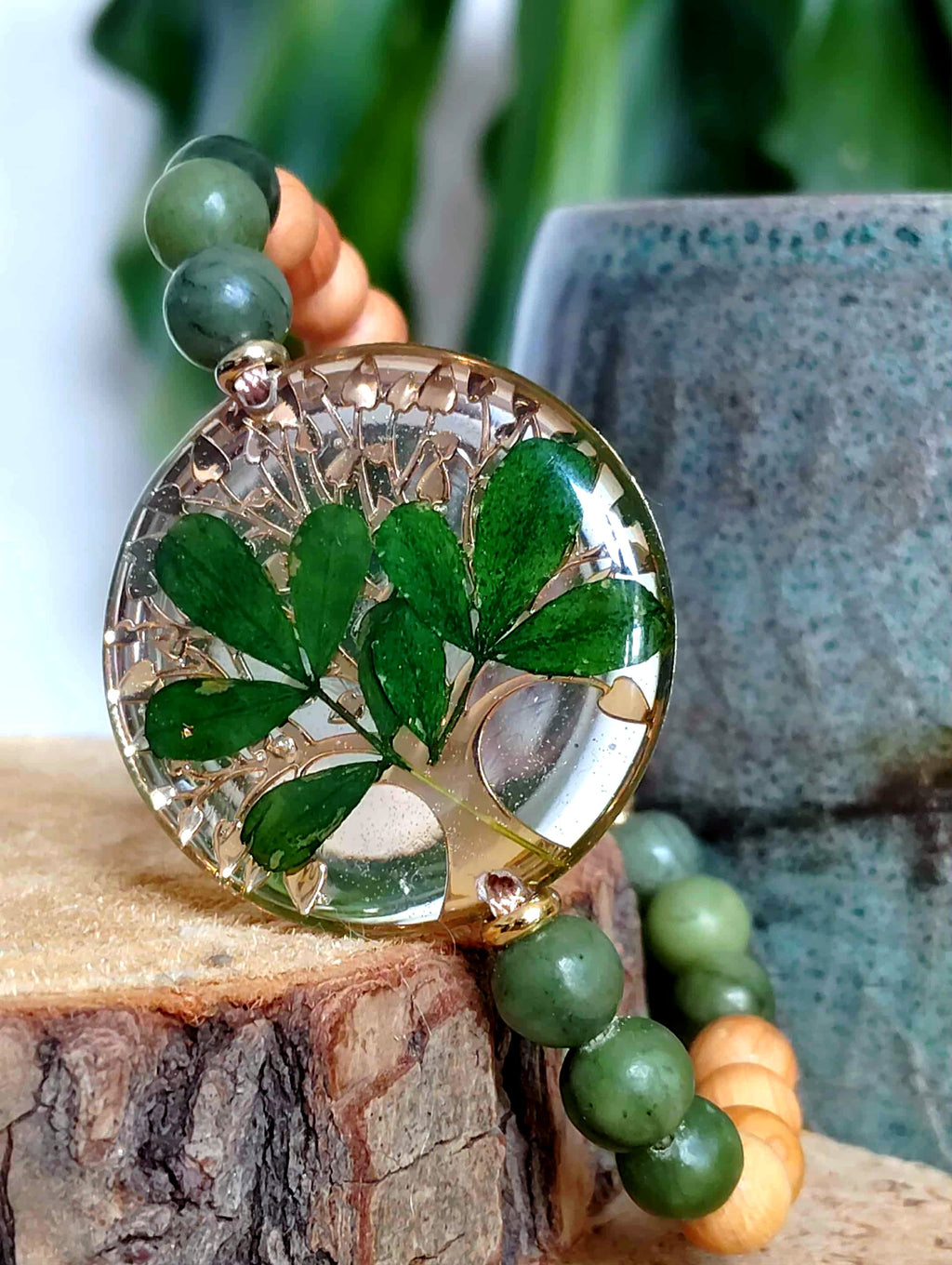 Bracelet, Arbre de vie Feuille indigotier Jade