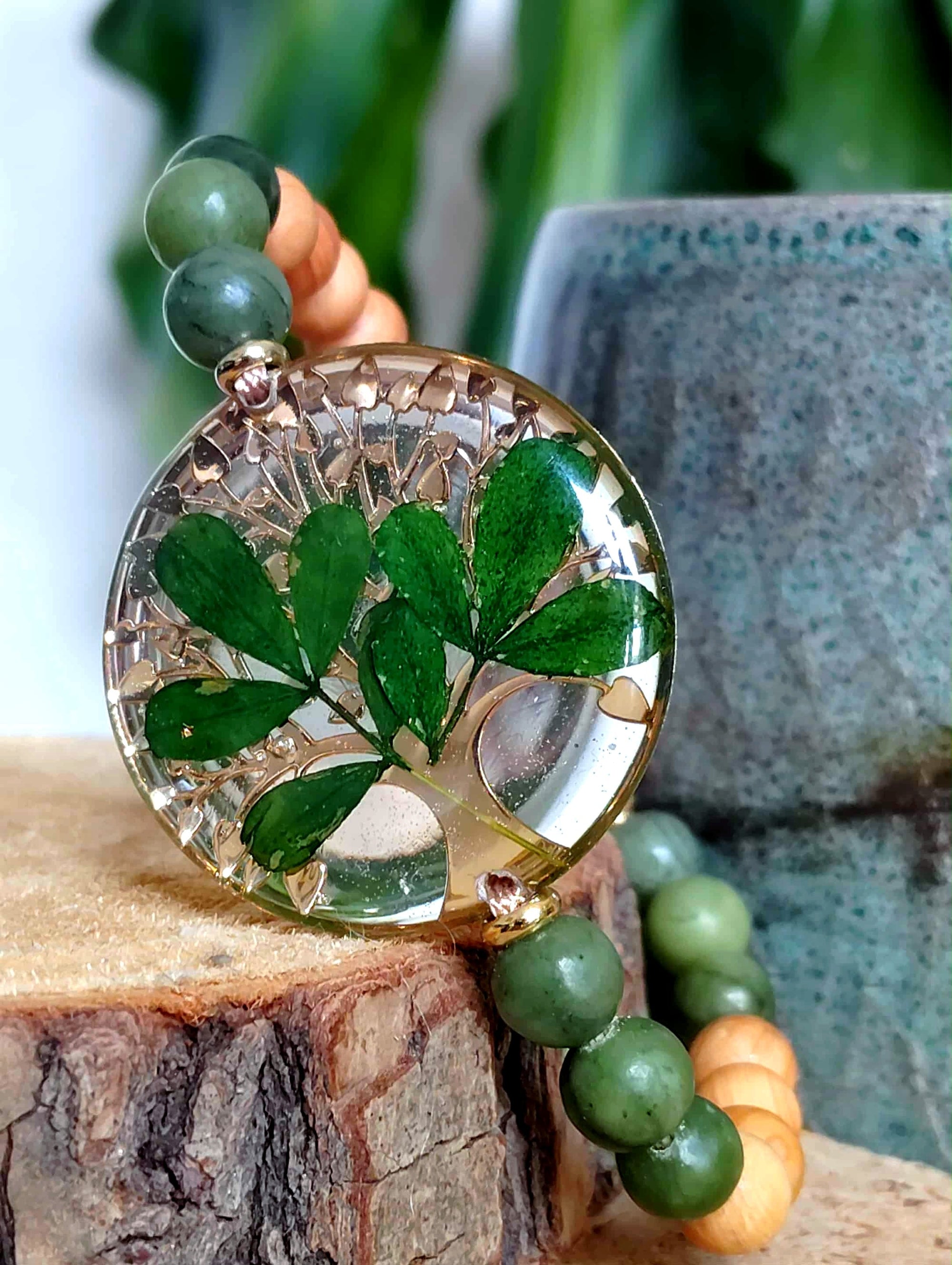 Bracelet, Arbre de vie Feuille indigotier Jade