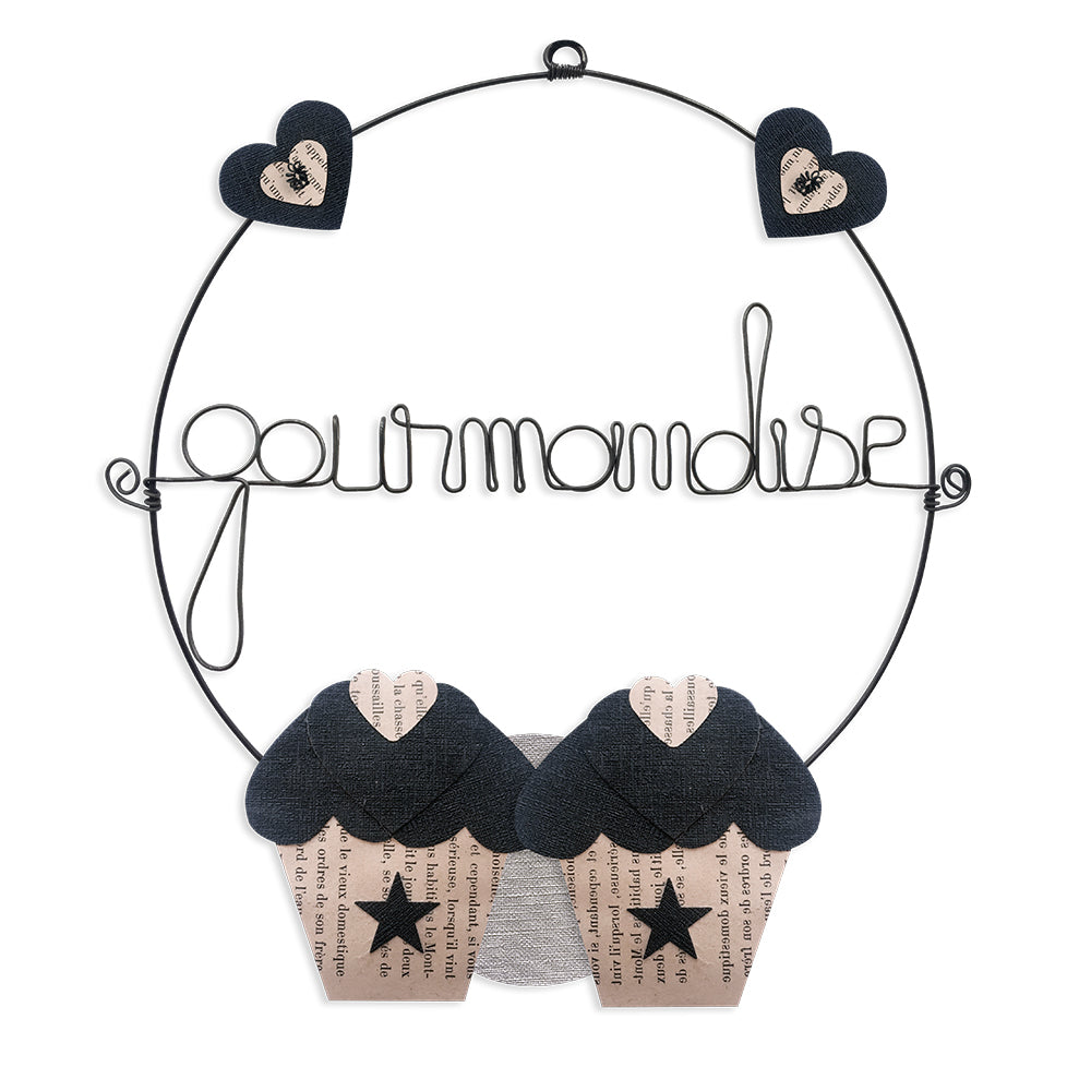 Message coloré en fil de fer - Cupcake - Noir: Gourmandise - environ 29 x 35 cm - Bijoux de mur