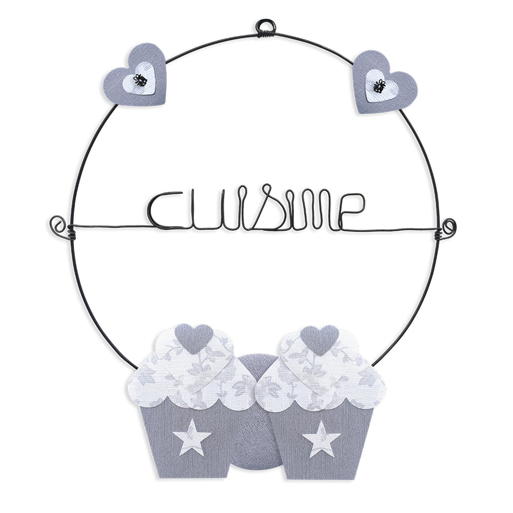Message coloré en fil de fer - Cupcake - Blanc : Cuisine - environ 29 x 35 cm - Bijoux de mur