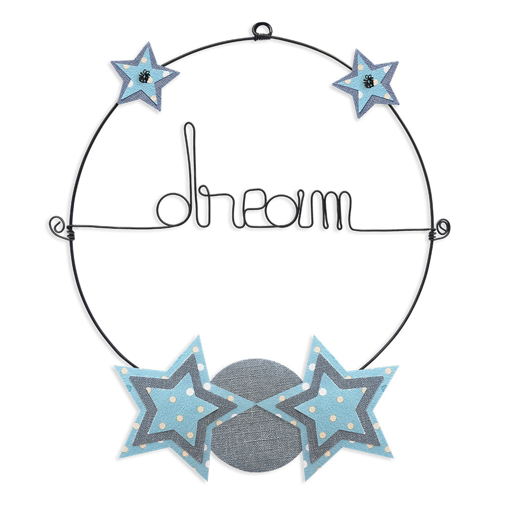Message coloré en fil de fer - Etoile - Bleu : Dream - environ 29 x 34 cm - Bijoux de mur