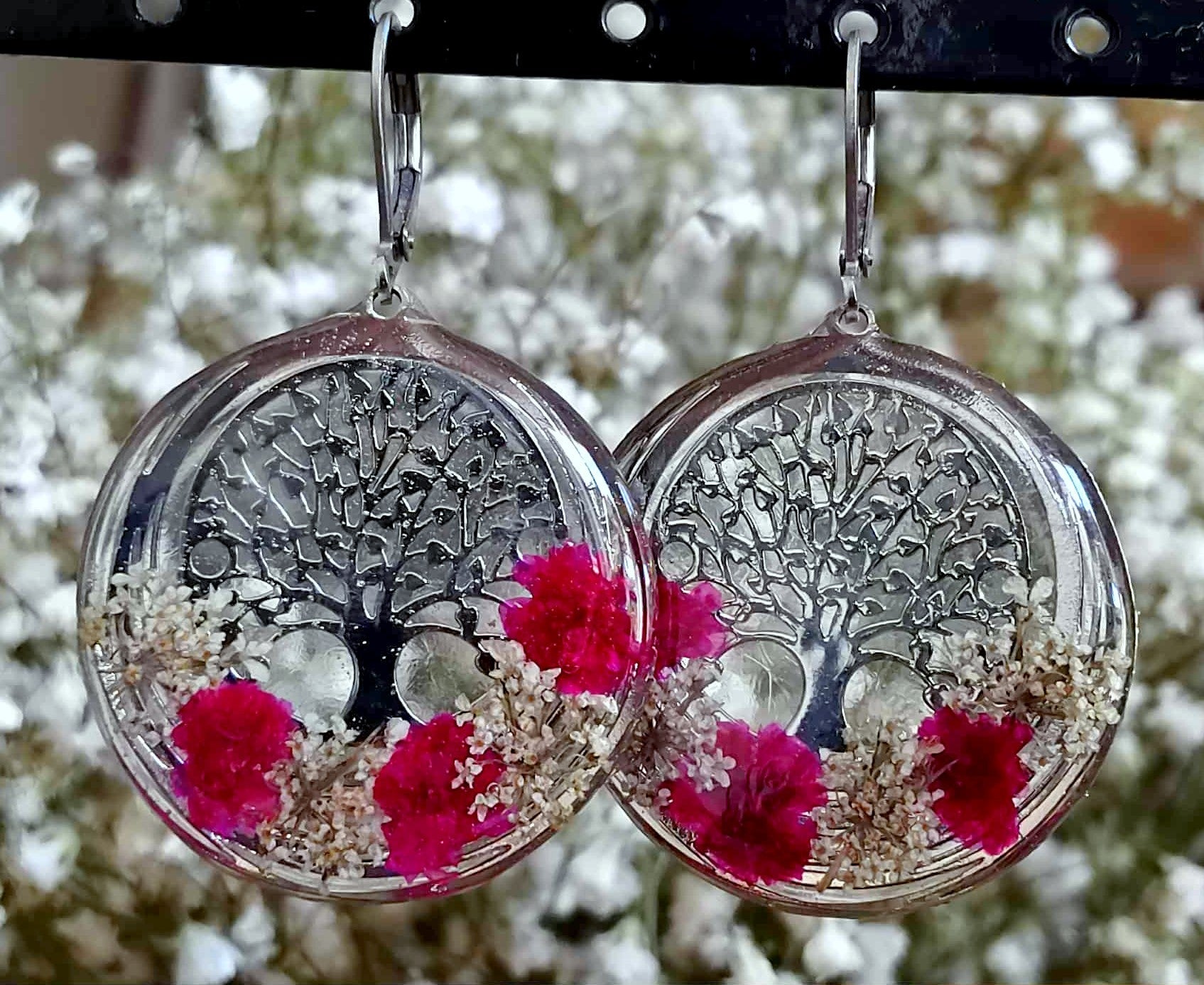Boucles d'oreille, Fleur de carotte, Gypsophile