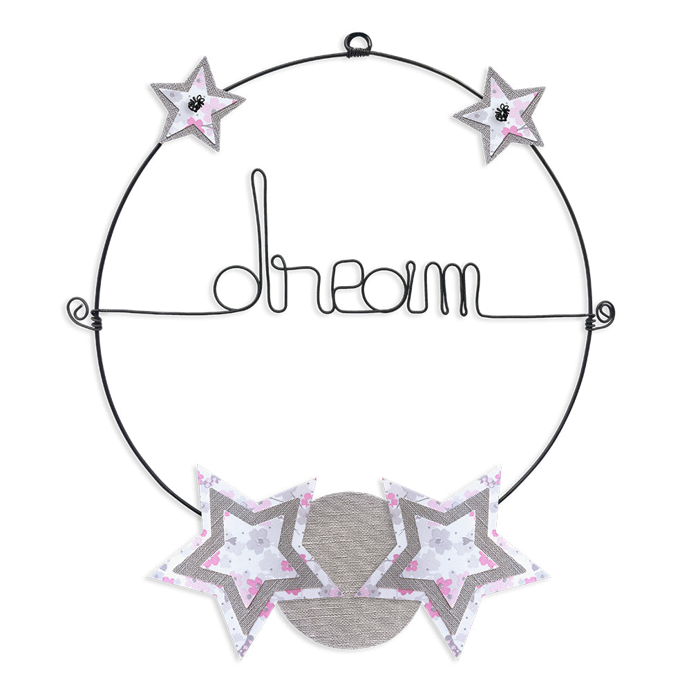 Message coloré en fil de fer - Etoile - Rose : Dream - environ 29 x 34 cm - Bijoux de mur