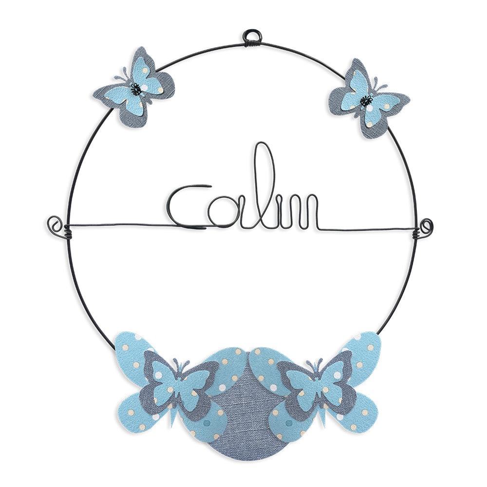 Message coloré en fil de fer - Papillon - Bleu : Câlin - environ 29 x 32 cm - Bijoux de mur