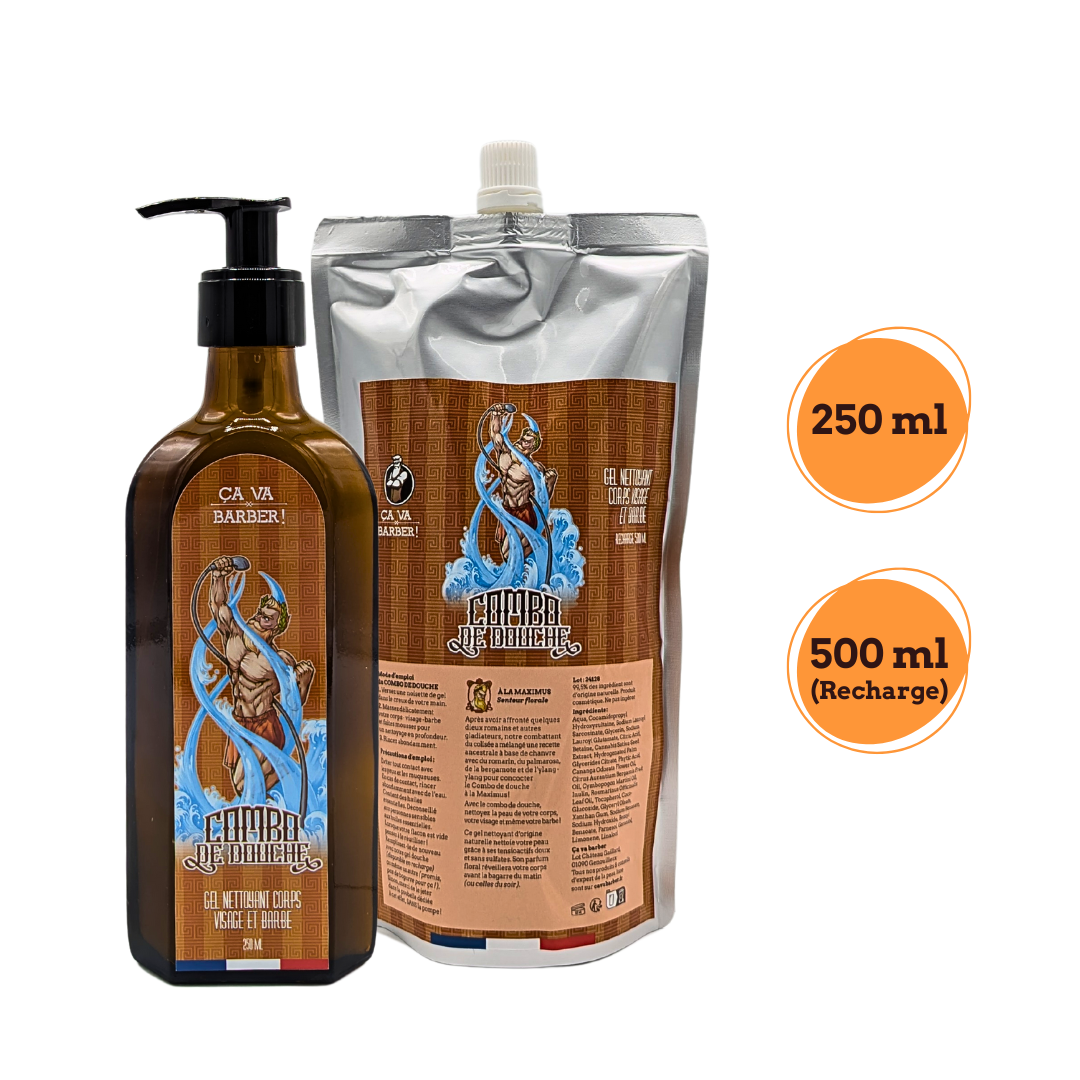 Combo de douche "à la Maximus" - Nettoyant barbe/visage/corps