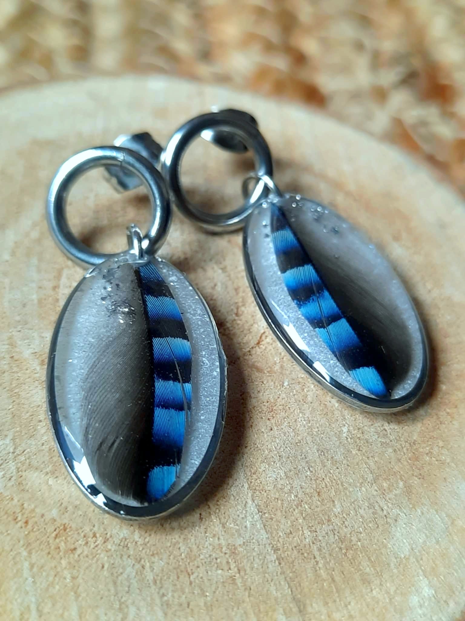 Boucles d'oreille, Plume de geai