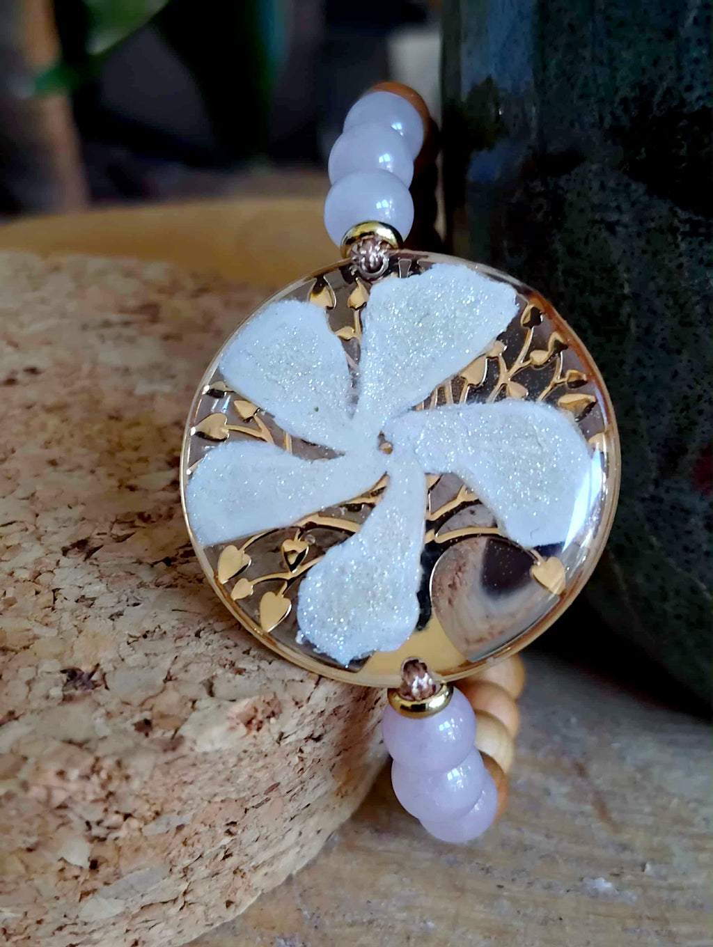 Bracelet Arbre de vie Fleur de Jasmin Quartz rose