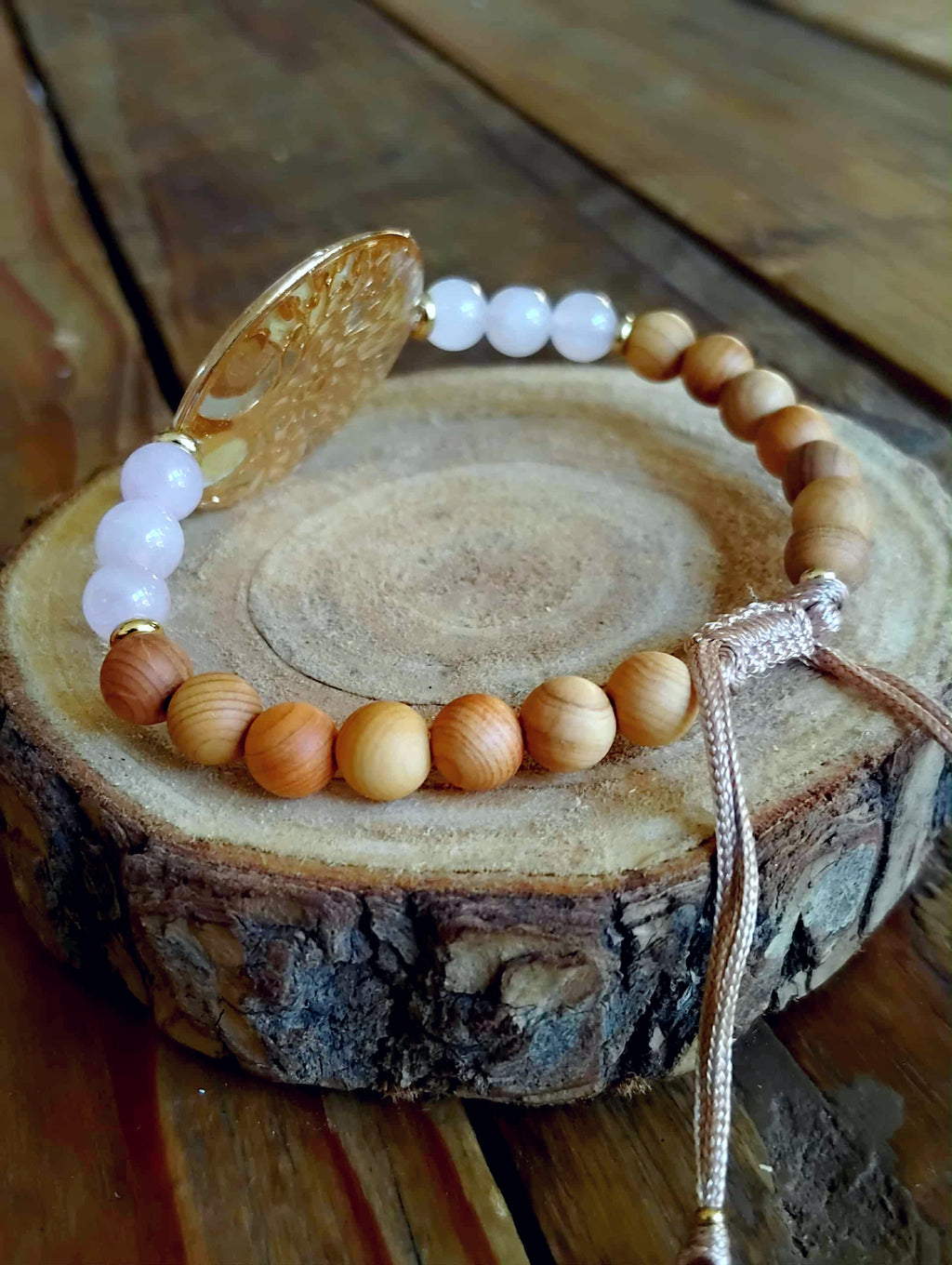 Bracelet Arbre de vie Fleur de Jasmin Quartz rose