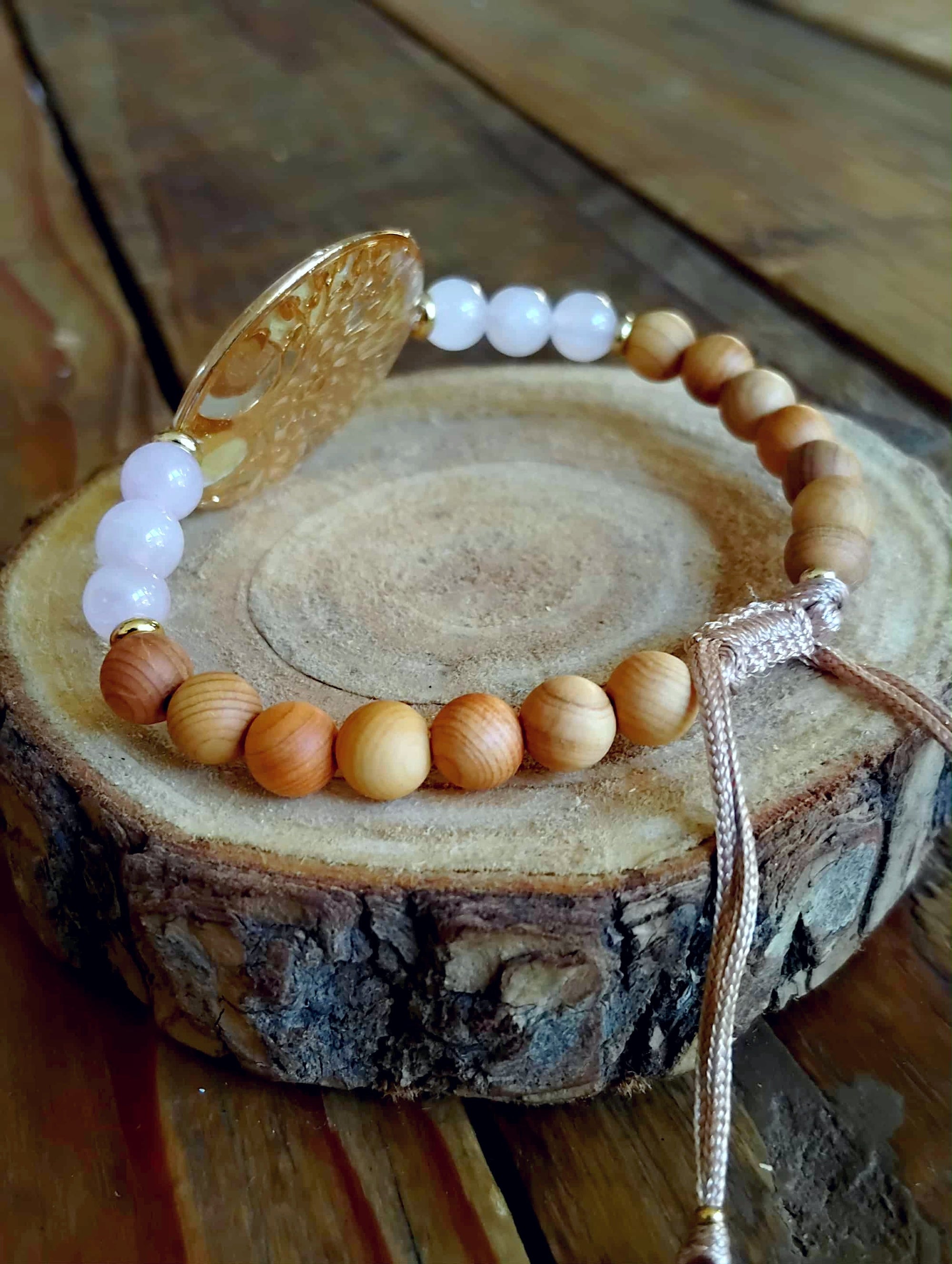 Bracelet Arbre de vie Fleur de Jasmin Quartz rose