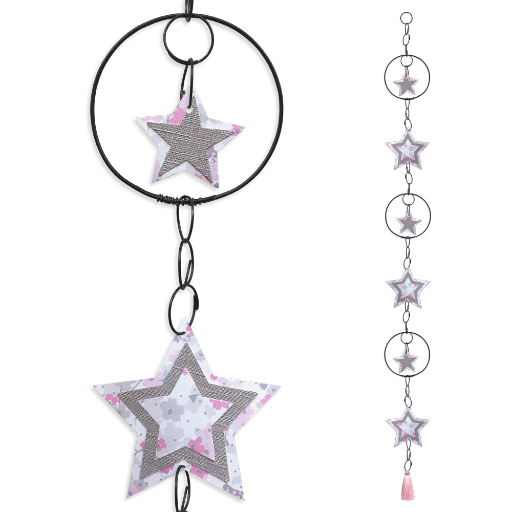 Guirlande colorée en fil de fer - Etoile - Rose - environ 94 x 9 cm - Bijoux de mur